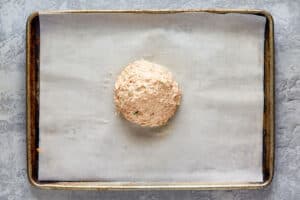 deviled ham cream cheese mixture formed into a ball.