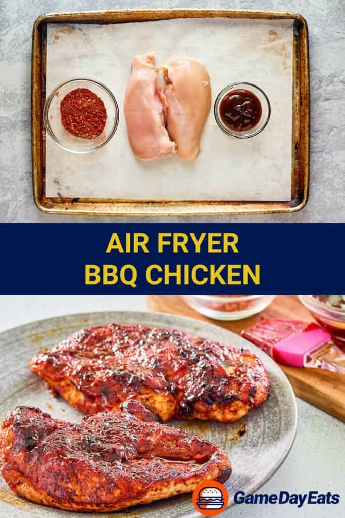 air fryer bbq chicken ingredients and the finished dish.