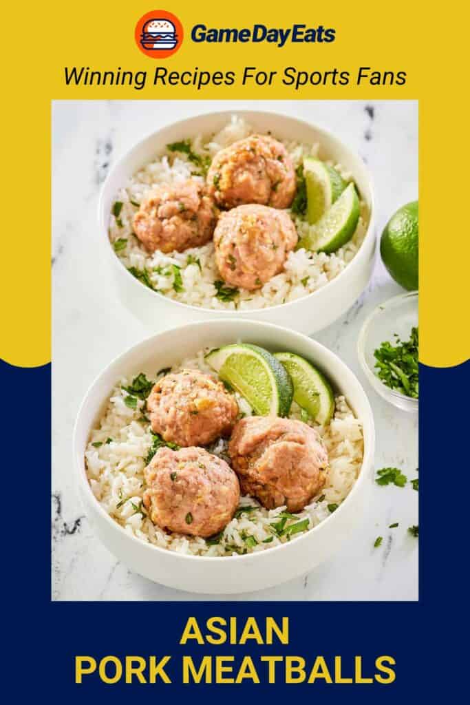 two bowls of Asian pork meatballs over rice.