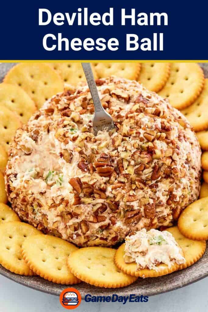 deviled ham cheese ball coated with chopped pecans.