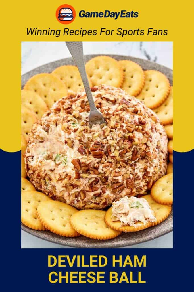 deviled ham cheese ball and round crackers.