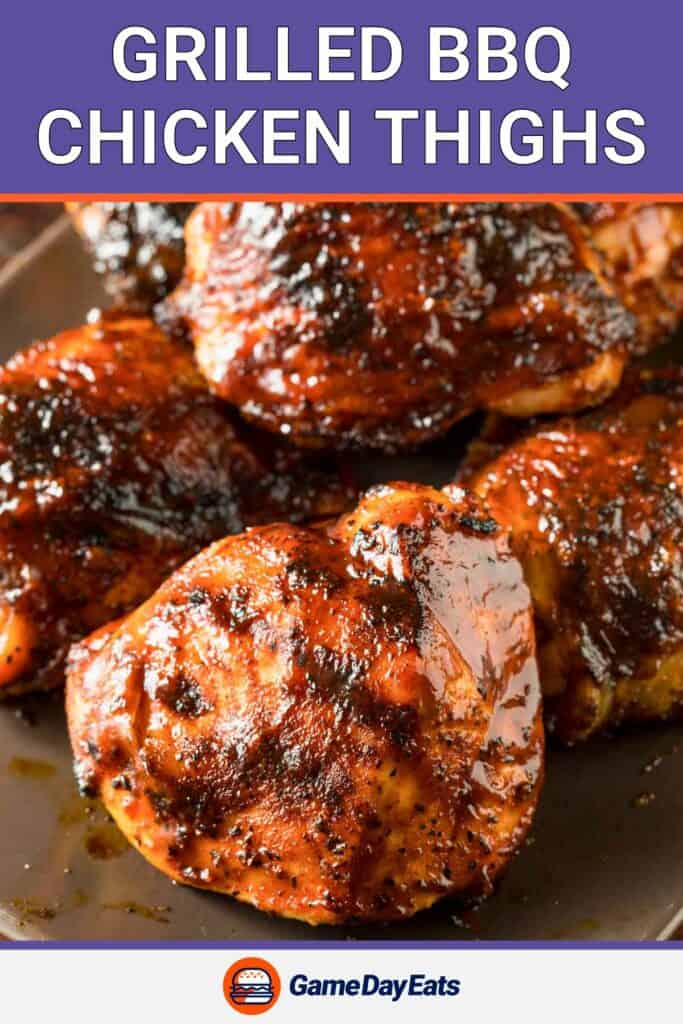 closeup of grilled barbecue chicken thighs.