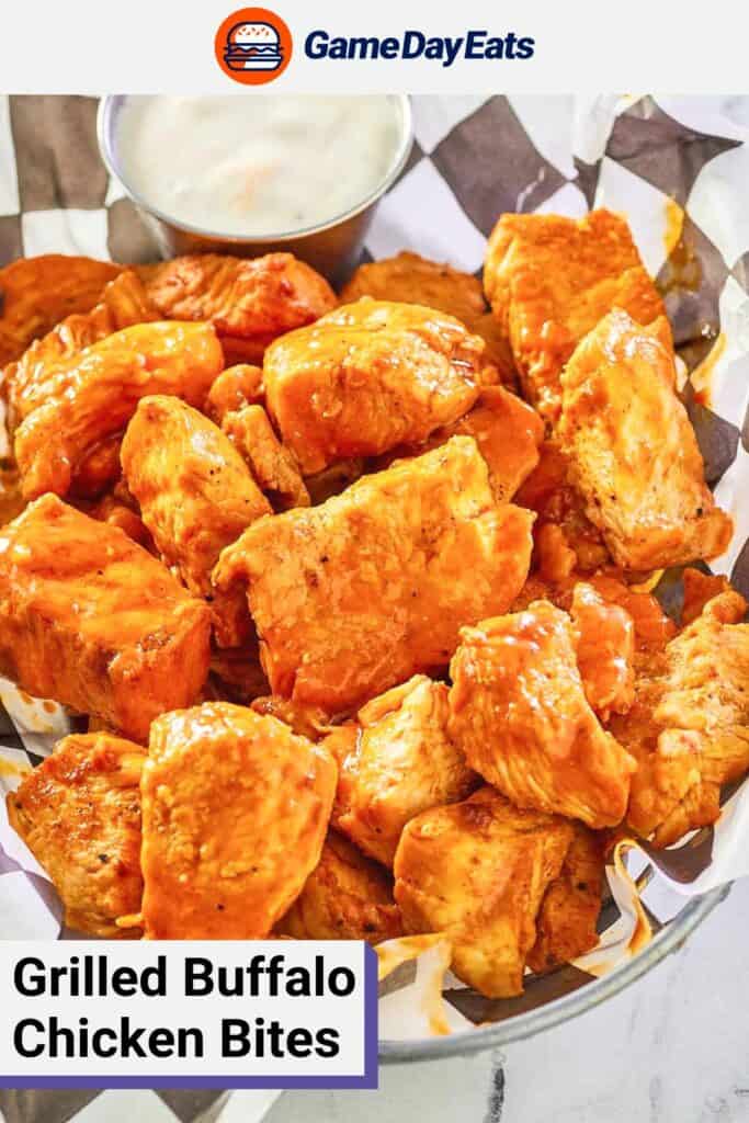 grilled buffalo chicken bites on parchment paper.