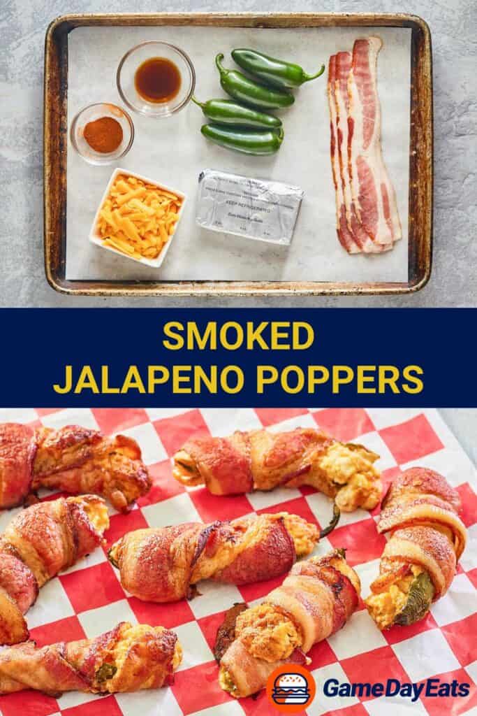 smoked jalapeno poppers ingredients and the finished poppers.