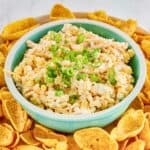Corn chip dip in a bowl and corn chips.