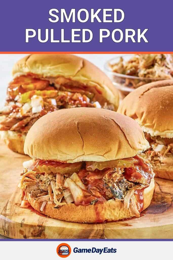 Smoked pulled pork in BBQ sandwiches.