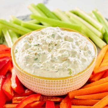 Homemade green onion dip and fresh vegetables.