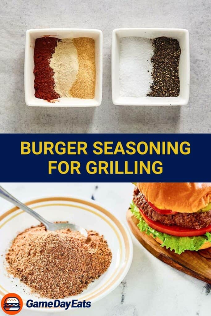 Homemade burger seasoning for grilling ingredients and the finished mix in a bowl.