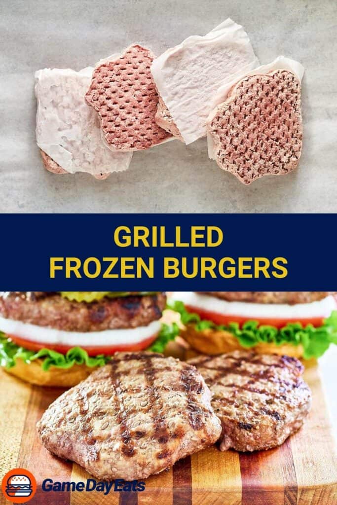 Frozen burger patties and grilled patties.