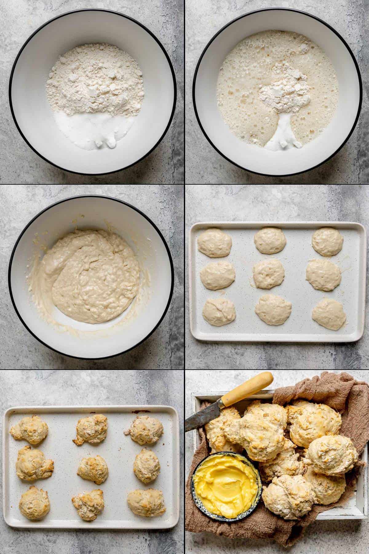 Collage of making beer biscuits.