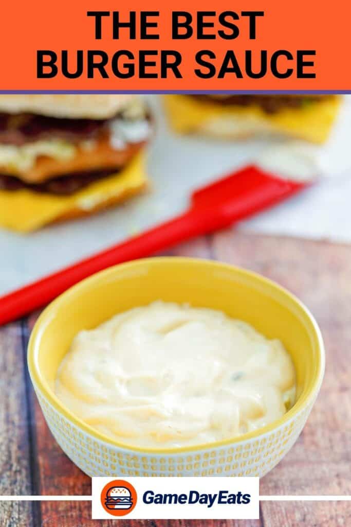 Homemade burger sauce in a small bowl on a table.