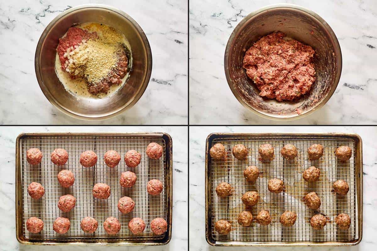 Collage of making meatballs.