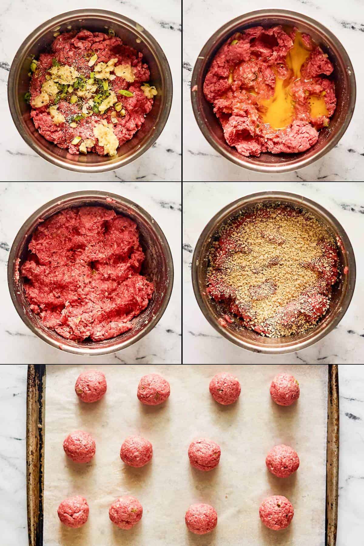 Collage of making firecracker meatballs.
