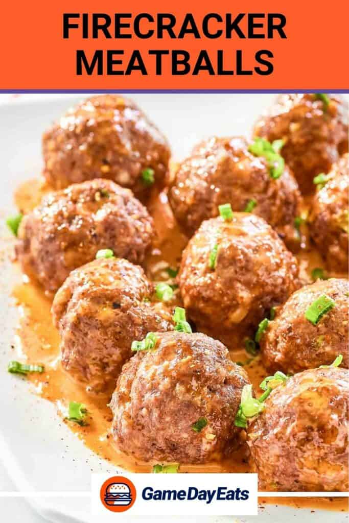 Firecracker meatballs garnished with green onions.