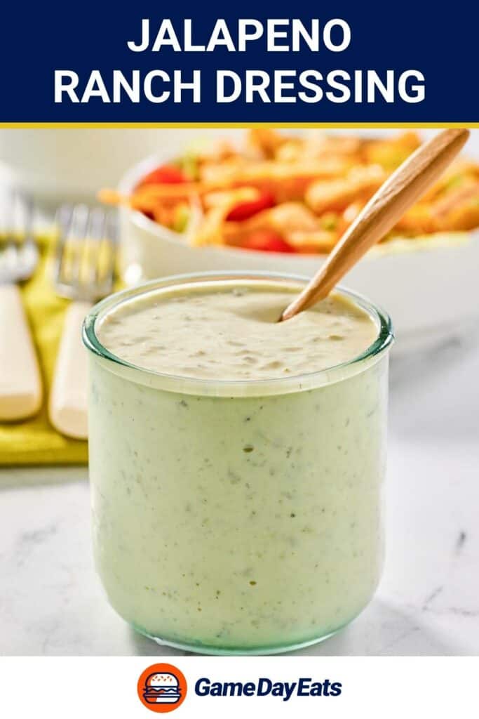 Jalapeno ranch dressing in a jar.